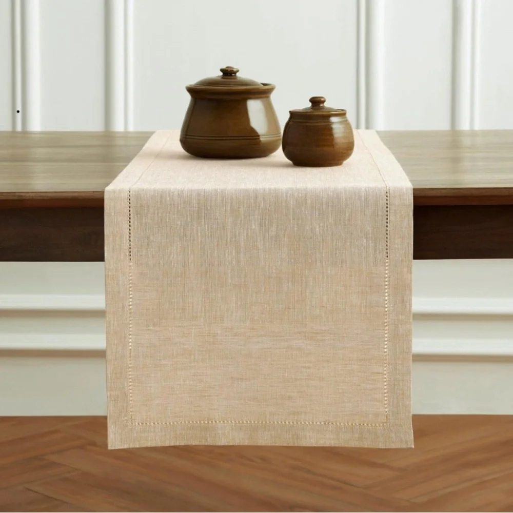 Solino Home Linen Table Runner 100% Champagne Beige 14” x 120”